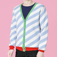 Earn Your / Wool Cashmere-Blend Cardigan • Light Blue / Red