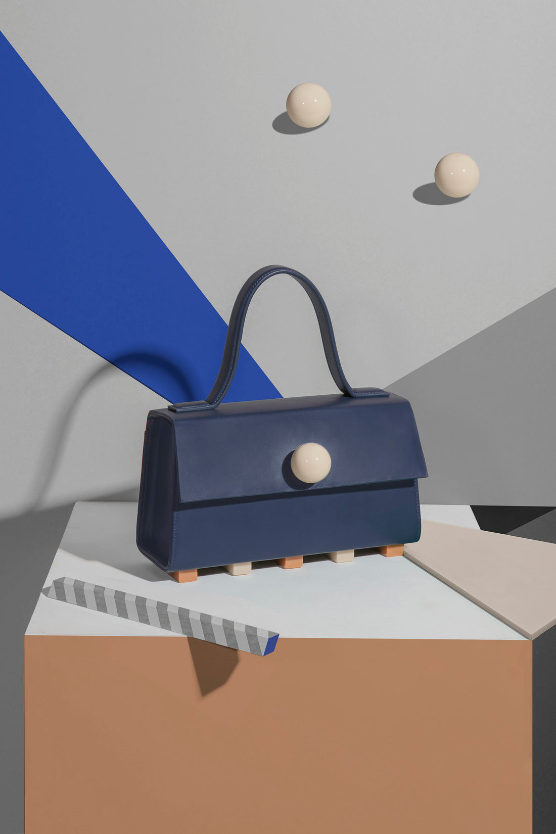 Mini Trapezoid Satchel Bag with Strap • Navy