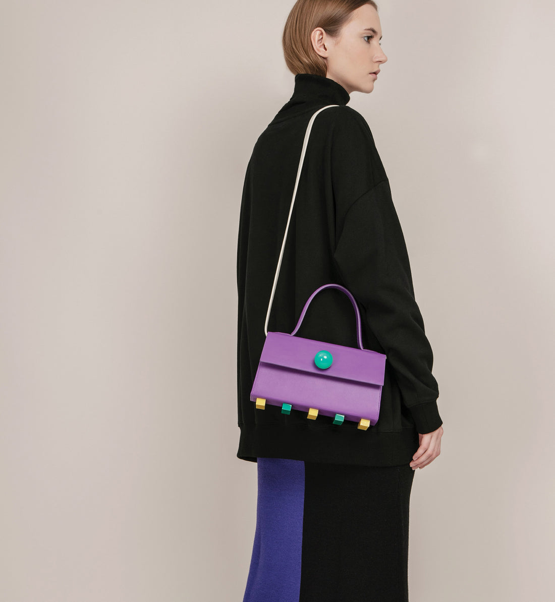 Mini Trapezoid Satchel Bag with Strap • Purple