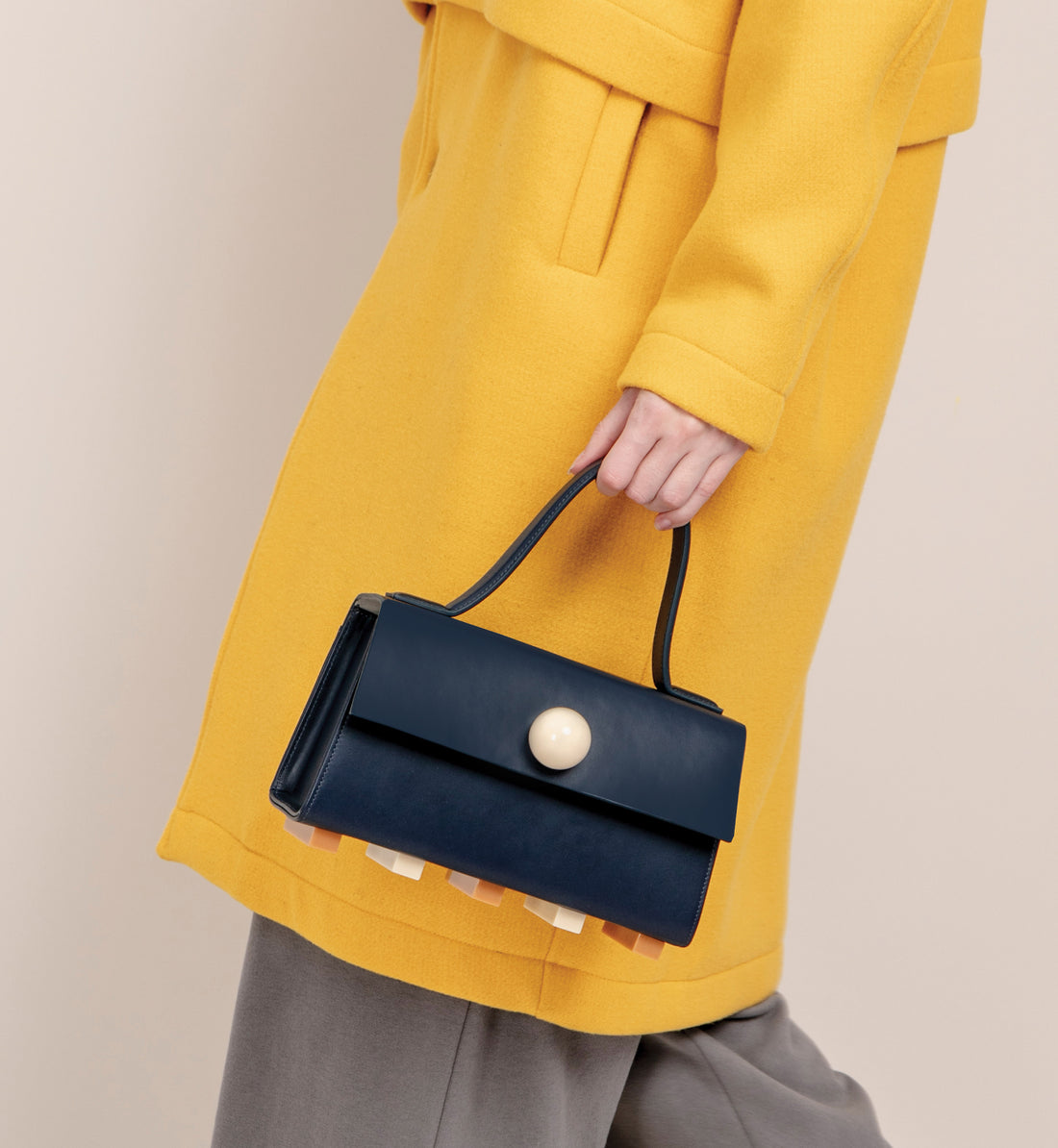 Mini Trapezoid Satchel Bag with Strap • Navy
