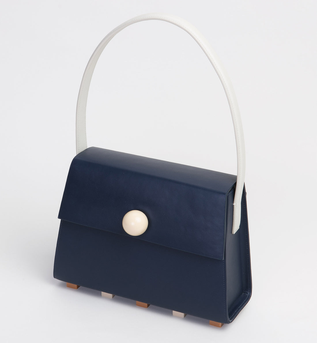 Long Trapezoid Top Handle Satchel Bag • Navy