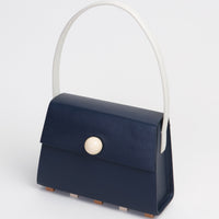 Long Trapezoid Top Handle Satchel Bag • Navy