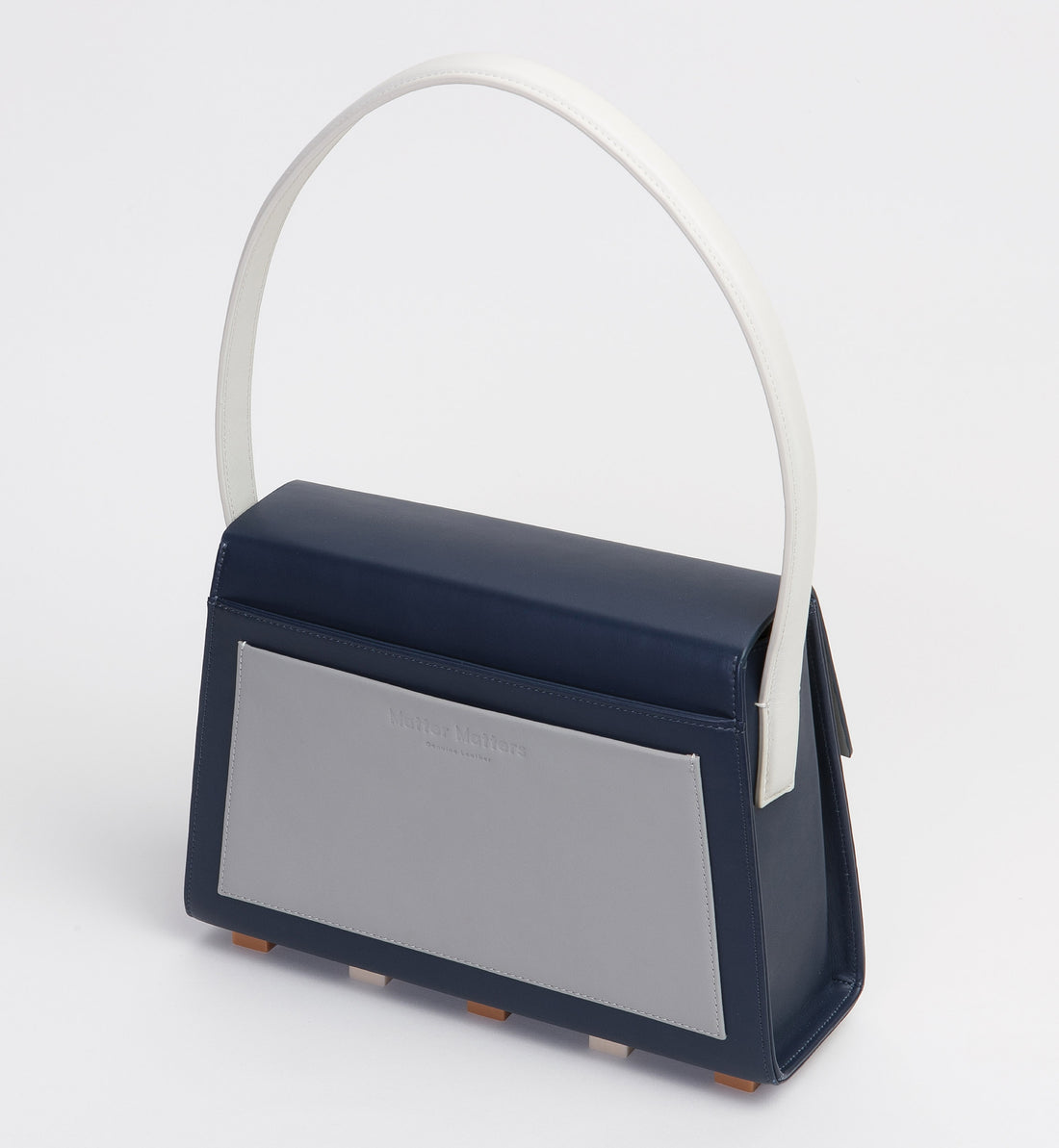 Long Trapezoid Top Handle Satchel Bag • Navy