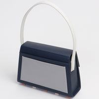 Long Trapezoid Top Handle Satchel Bag • Navy