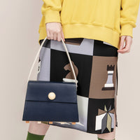 Long Trapezoid Top Handle Satchel Bag • Navy