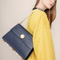 Long Trapezoid Top Handle Satchel Bag • Navy