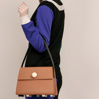Long Trapezoid Top Handle Satchel Bag • Brown