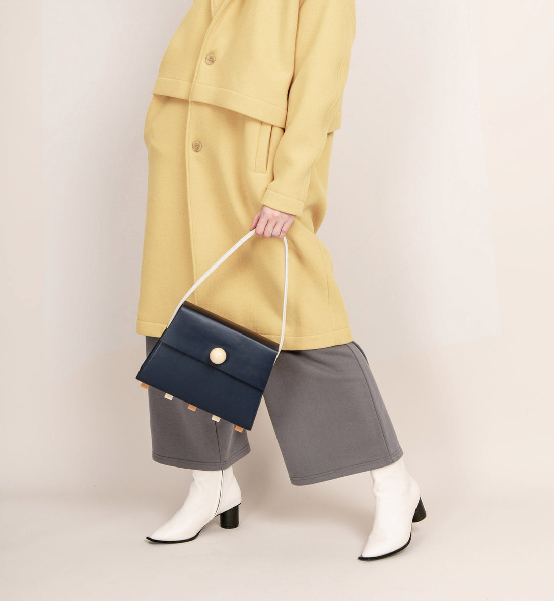 Long Trapezoid Top Handle Satchel Bag • Navy