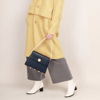 Long Trapezoid Top Handle Satchel Bag • Navy