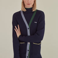 'Nope' / V-Neck Knit Cardigan • Navy