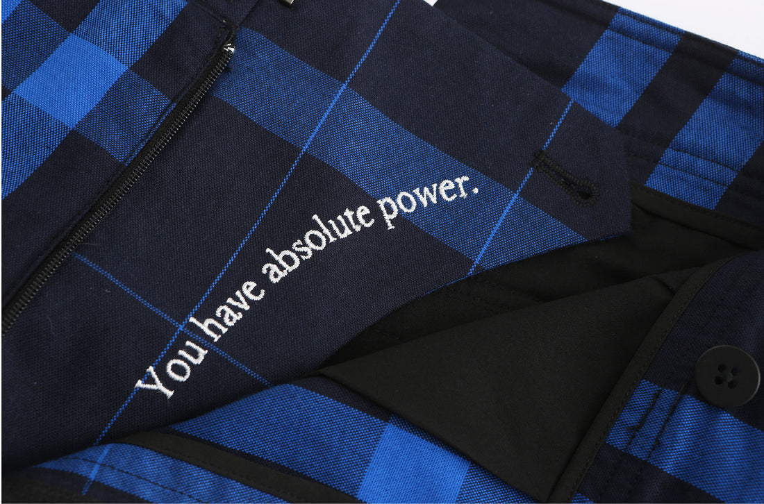 Note to Self / Embroidered Tartan Plaid Pants • Navy