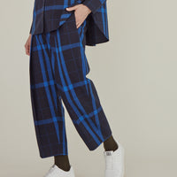 Note to Self / Embroidered Tartan Plaid Pants • Navy