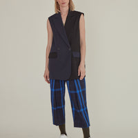 Note to Self / Embroidered Tartan Plaid Pants • Navy