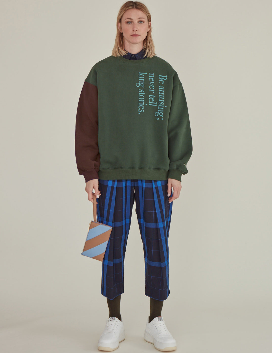 Note to Self / Embroidered Tartan Plaid Pants • Navy