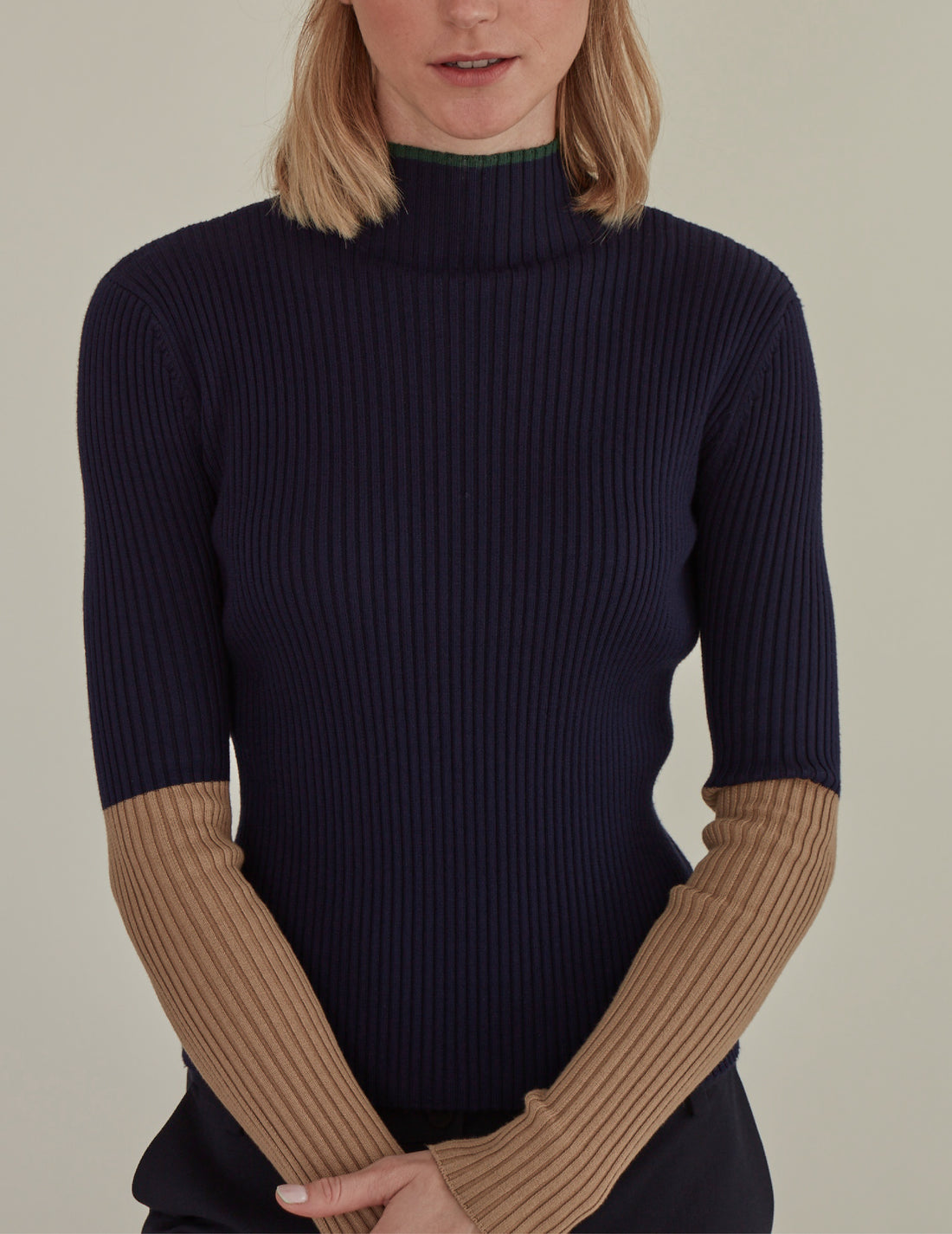 'Nope' / Turtleneck Knit Top • Navy