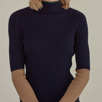 'Nope' / Turtleneck Knit Top • Navy