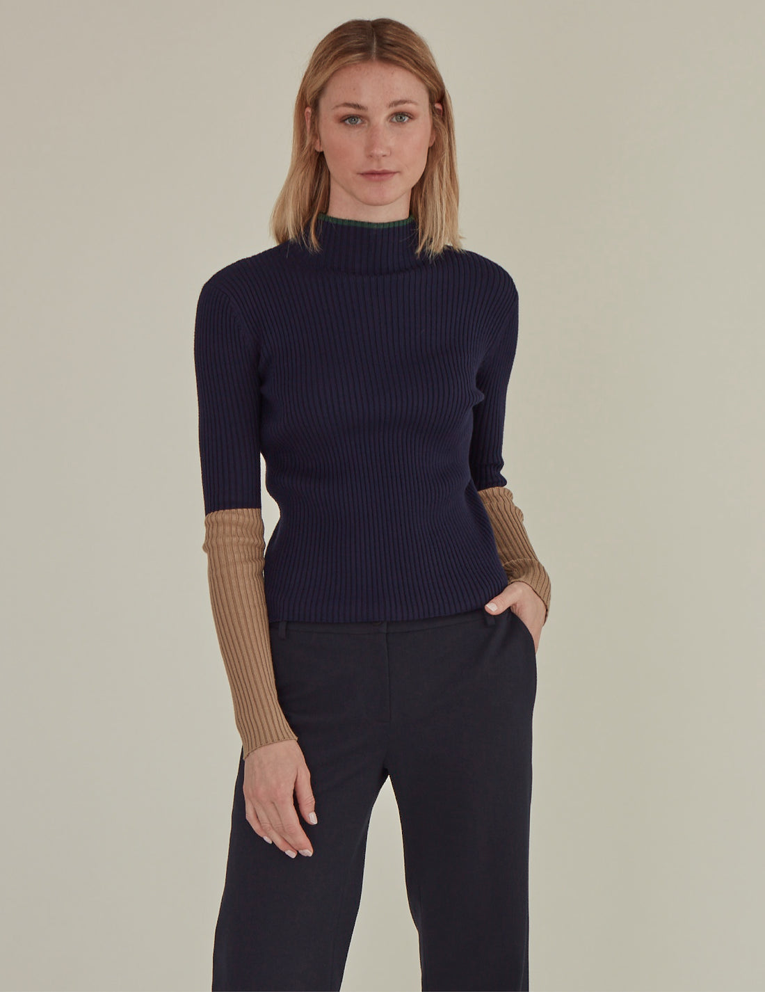 'Nope' / Turtleneck Knit Top • Navy