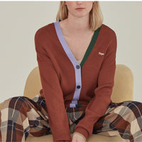 'Nope' / V-Neck Knit Cardigan • Brown