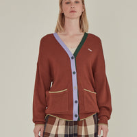 'Nope' / V-Neck Knit Cardigan • Brown