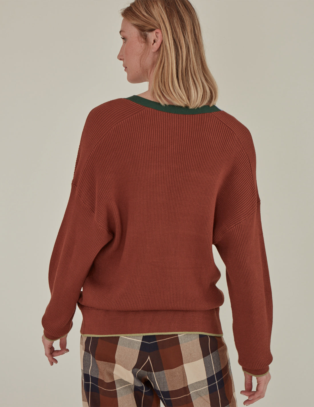 'Nope' / V-Neck Knit Cardigan • Brown