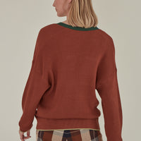 'Nope' / V-Neck Knit Cardigan • Brown