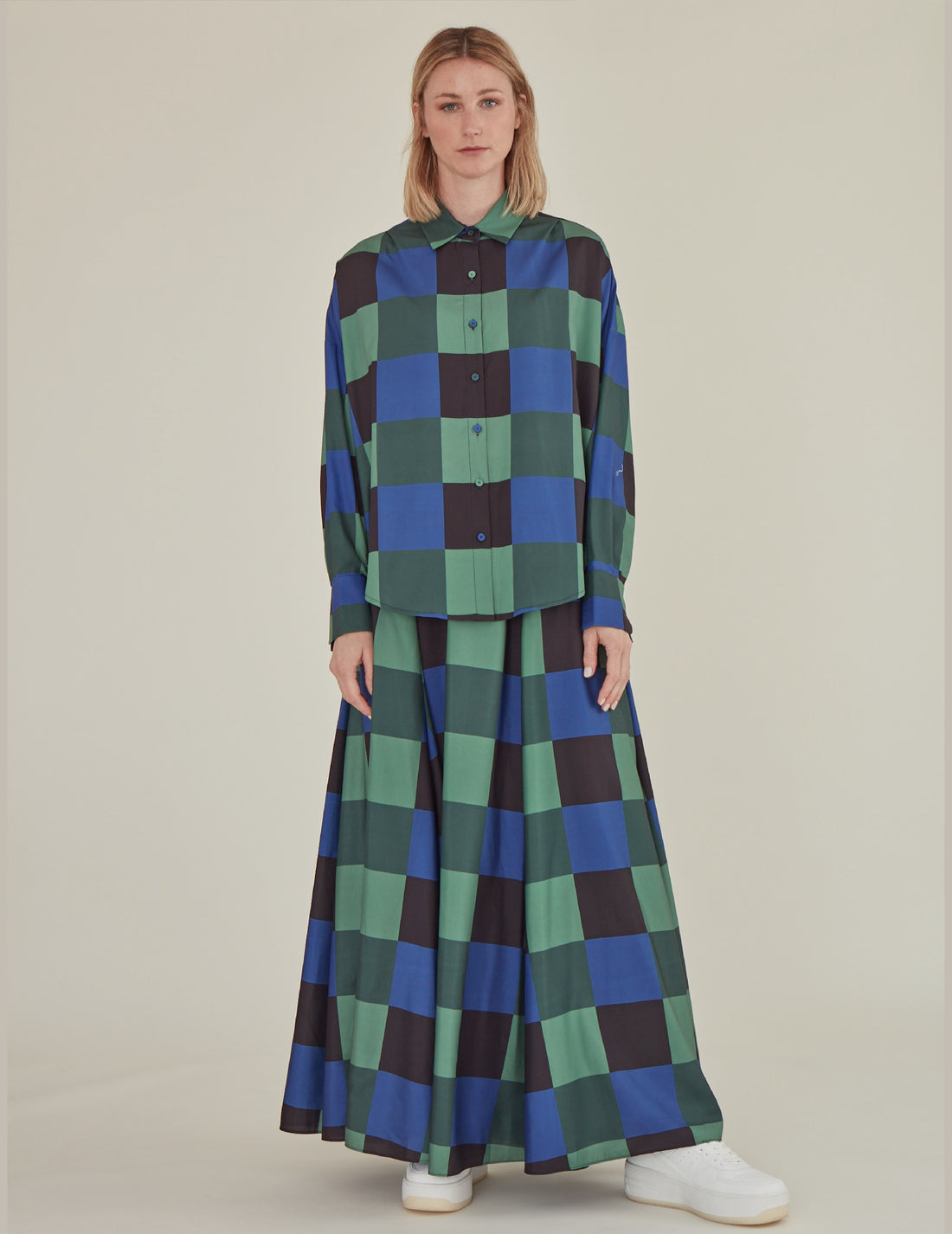 Decka / Checkered Loose Fit Capri Shirt • Green