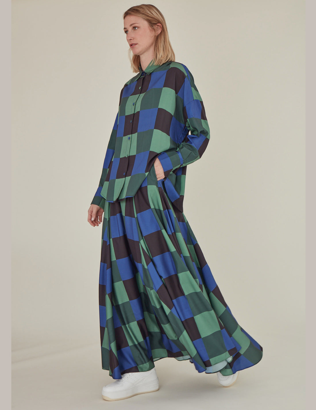 Decka / Checkered Loose Fit Capri Shirt • Green