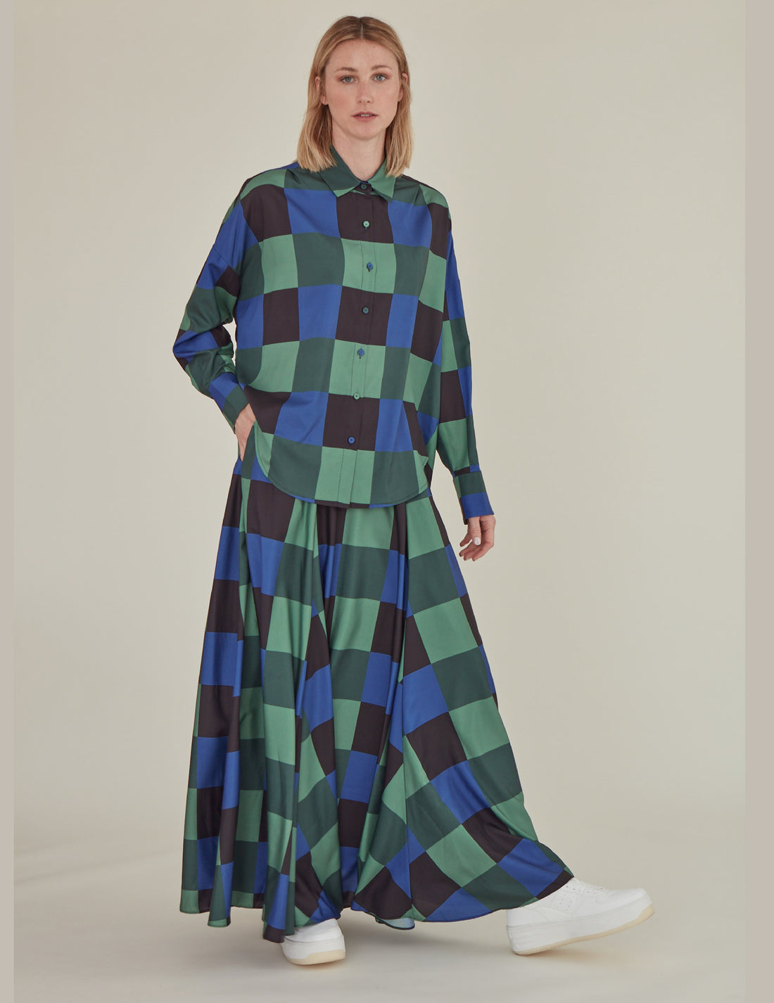 Decka / Checkered Loose Fit Capri Shirt • Green