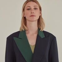 'So,' / Embroidered Two-Tone Oversized Blazer • Navy & Green