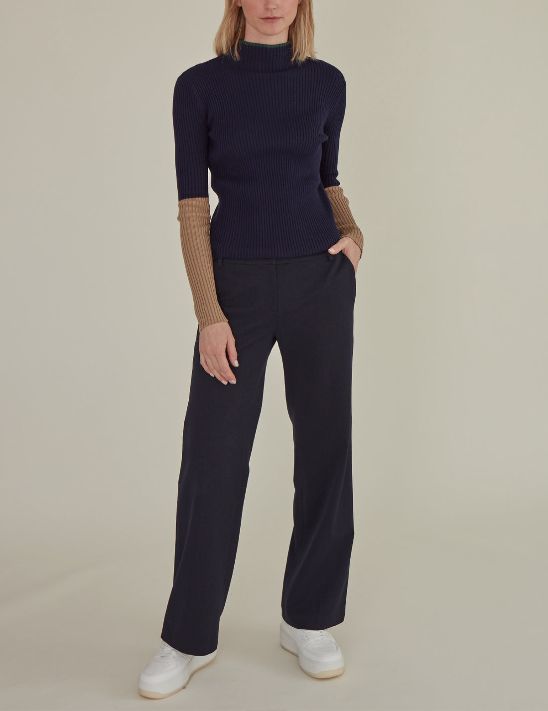 'HELLO' / Straight Fit Trousers • Navy
