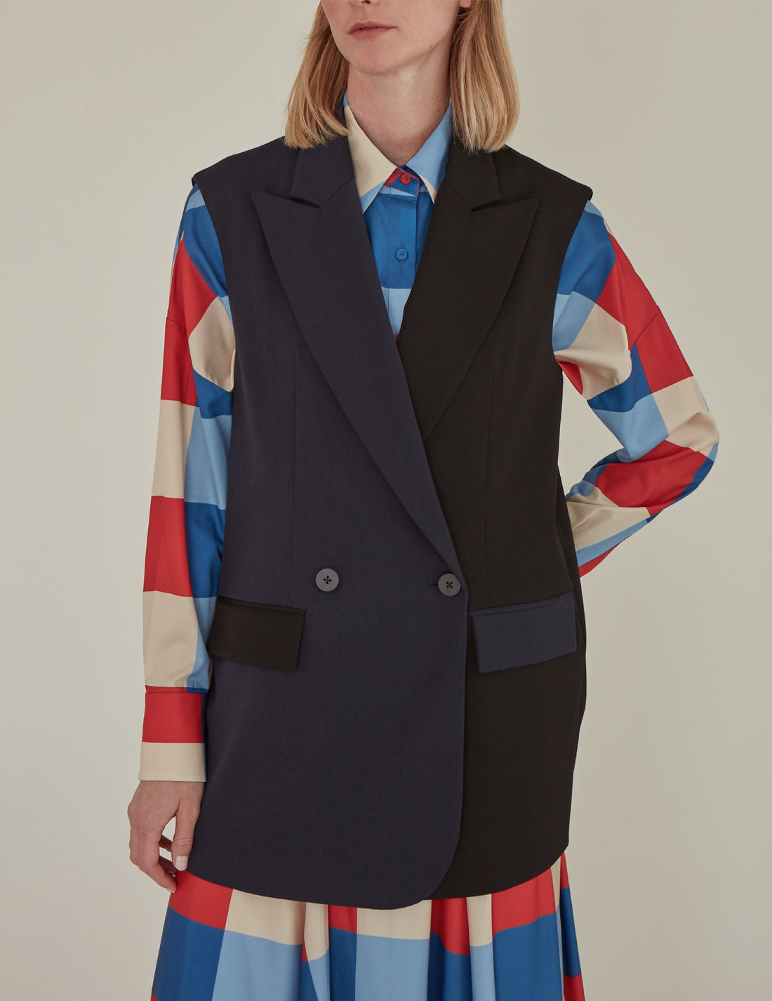 'So,' / Embroidered Two-Tone Suit Vest • Navy & Black