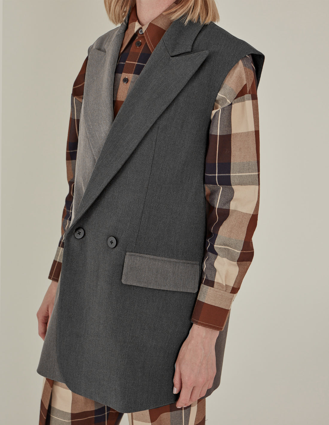 'So,' / Embroidered Two-Tone Suit Vest • Grey Twill