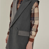 'So,' / Embroidered Two-Tone Suit Vest • Grey Twill