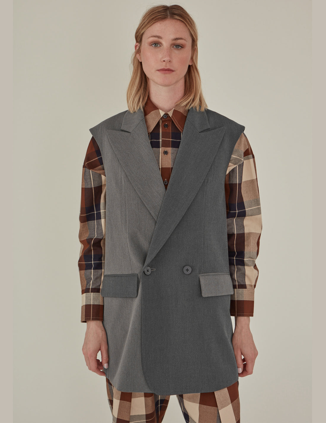 'So,' / Embroidered Two-Tone Suit Vest • Grey Twill