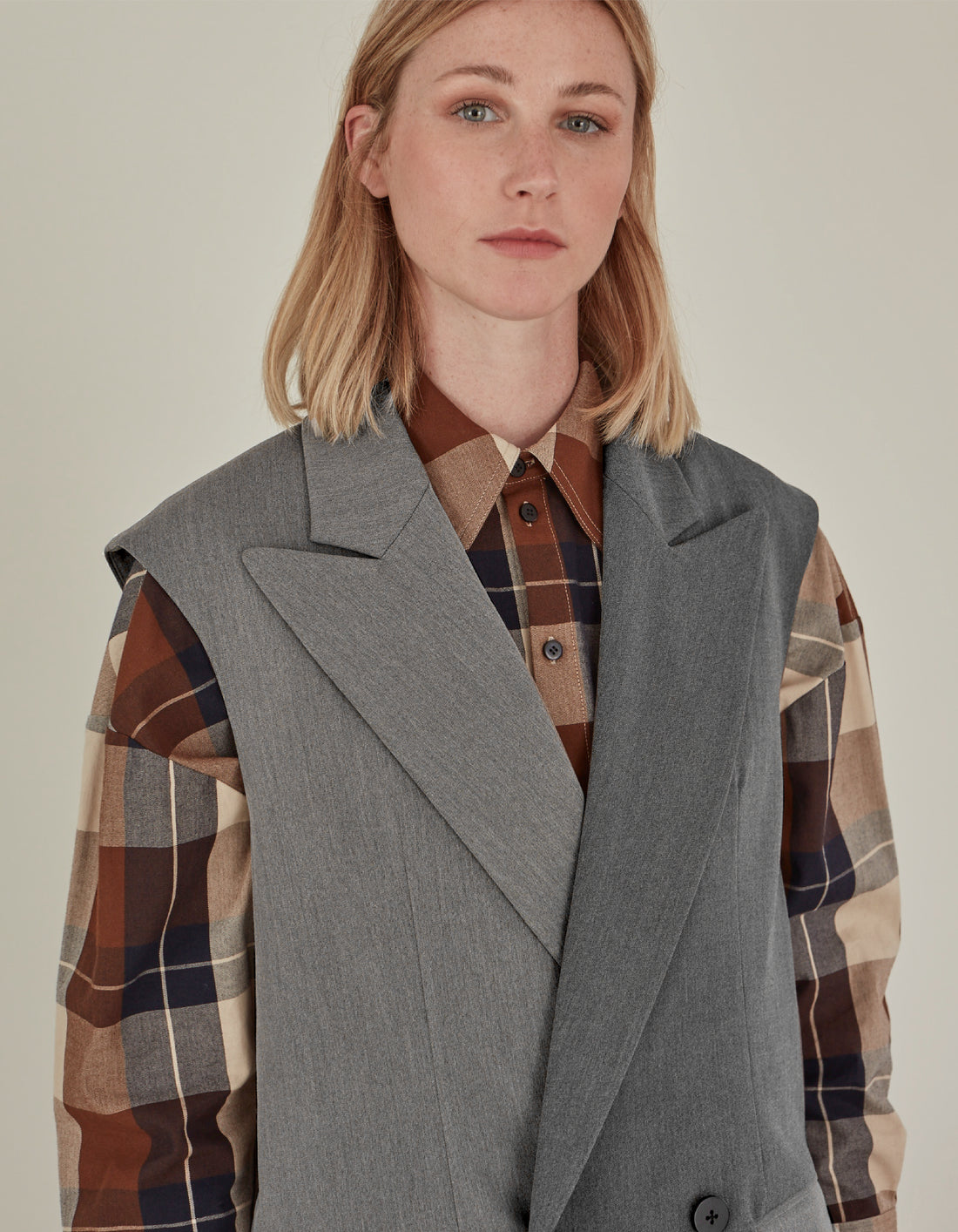 'So,' / Embroidered Two-Tone Suit Vest • Grey Twill