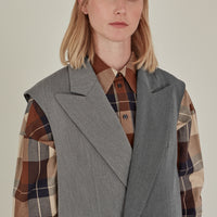 'So,' / Embroidered Two-Tone Suit Vest • Grey Twill