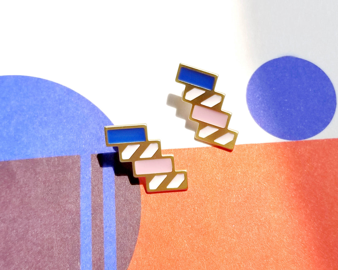 Stairs Earrings • Navy & Pink