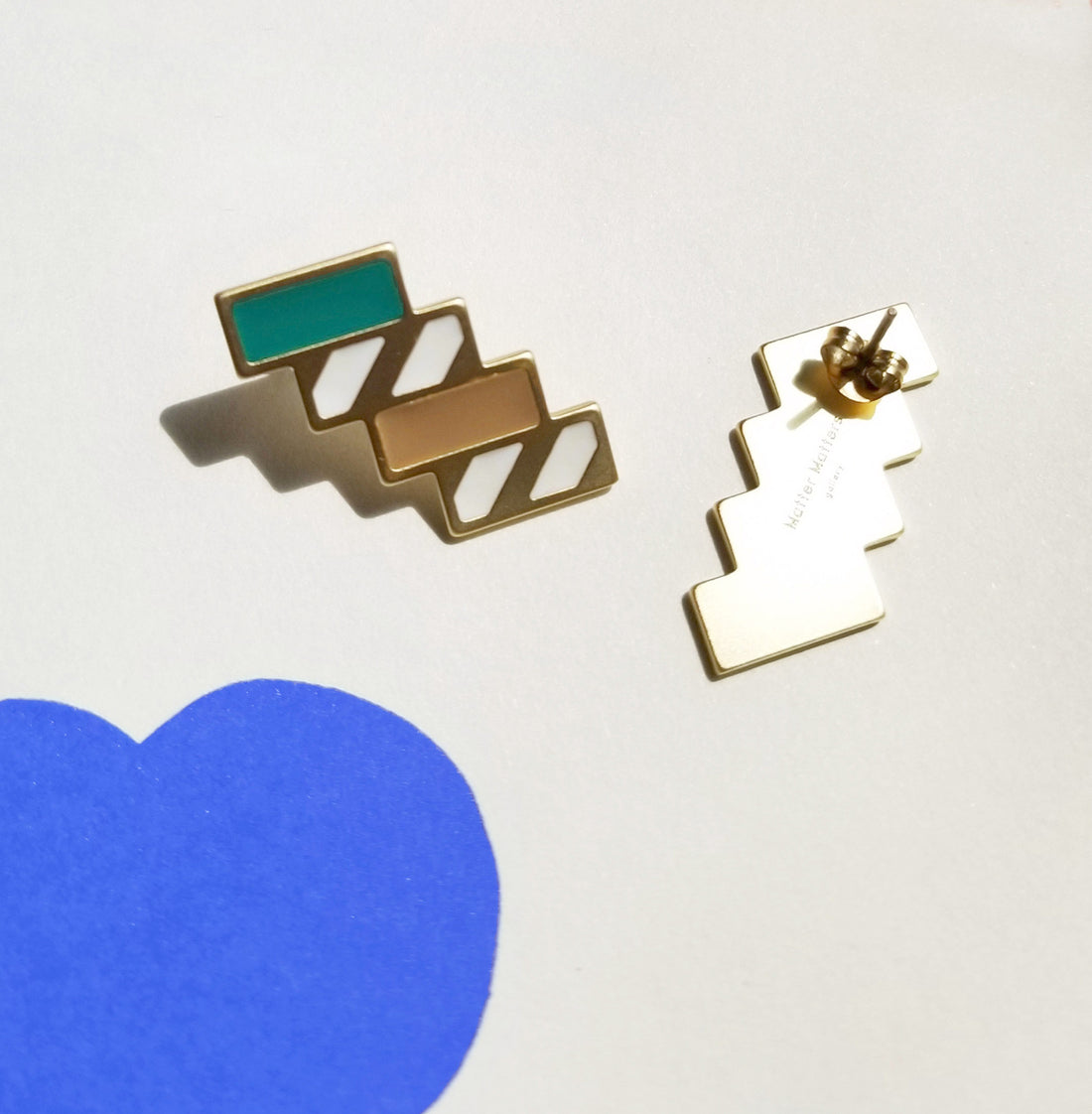 Stairs Earrings • Green & Brown