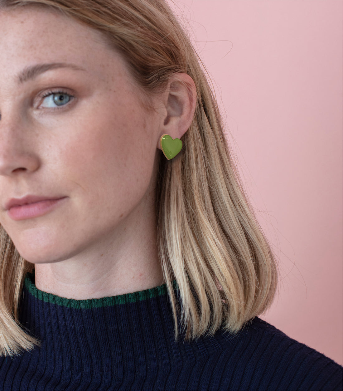 Puffy Heart Studs • Olive