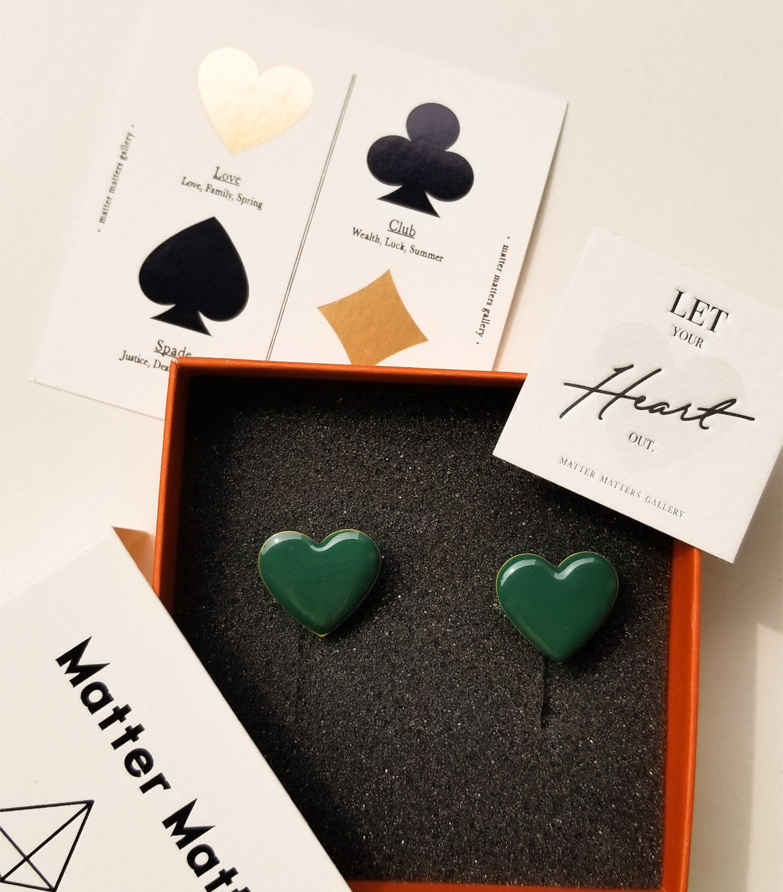 Puffy Heart Studs • Forest Green