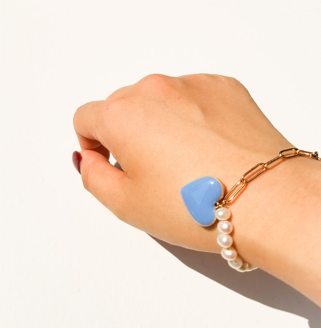 Follow Your Heart / Pearl Bracelet • Tan & Sky Blue