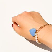 Follow Your Heart / Pearl Bracelet • Tan & Sky Blue