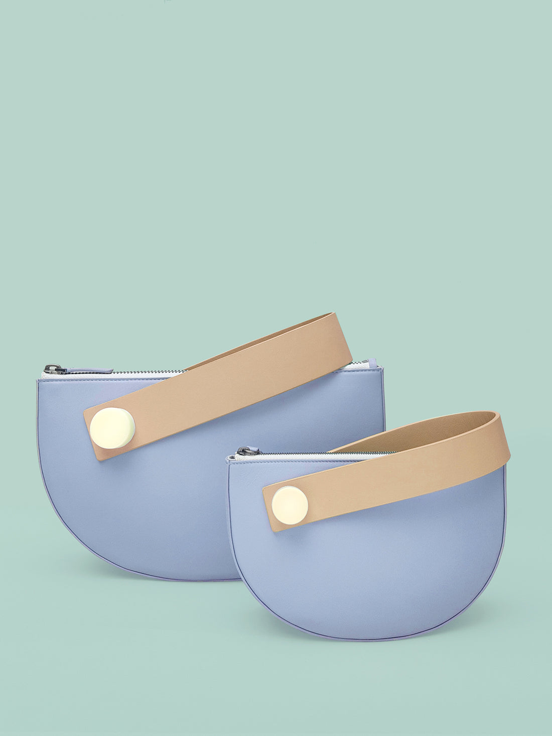 Half Moon Clutch • Light Blue + Tan