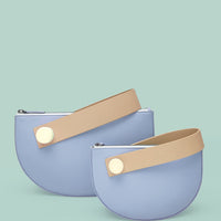 Half Moon Clutch • Light Blue + Tan