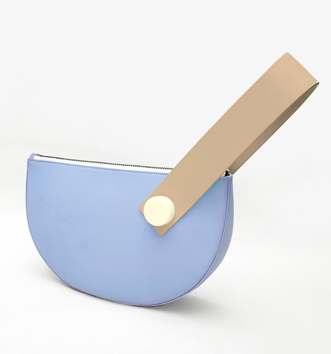 Half Moon Clutch • Light Blue + Tan