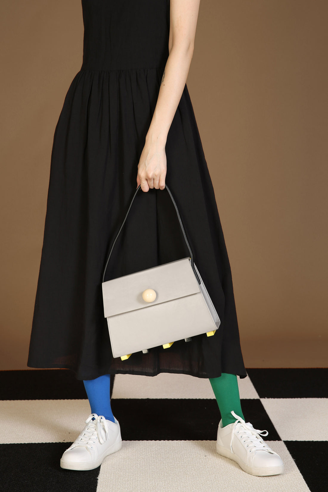 Long Trapezoid Top Handle Satchel Bag • Grey