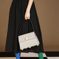 Long Trapezoid Top Handle Satchel Bag • Grey