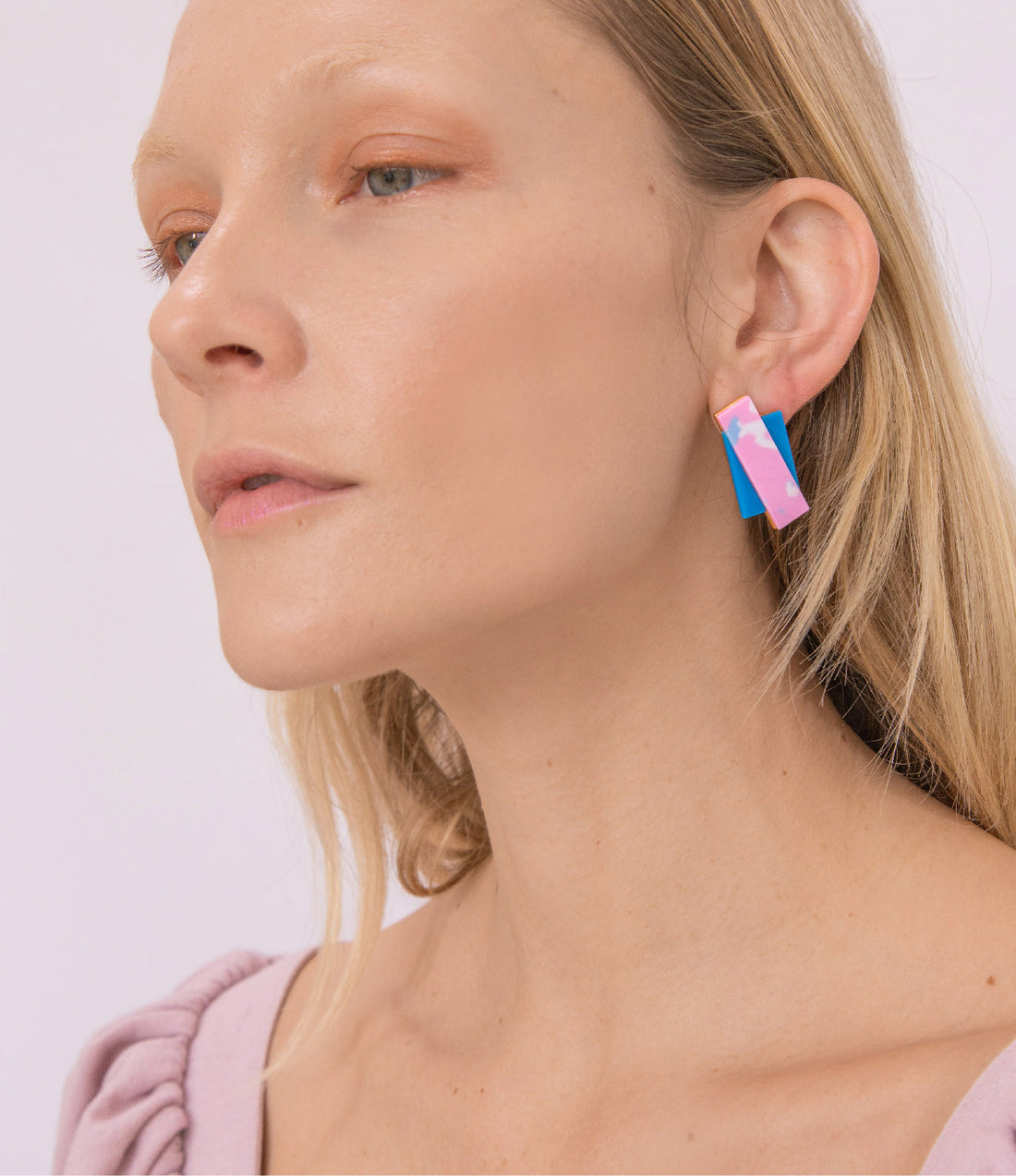 Double Up Earrings • Terrazzo Pink on Blue