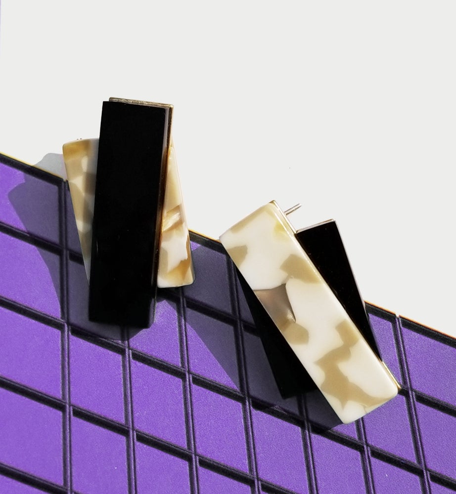 Double Up earrings - Beige Marble