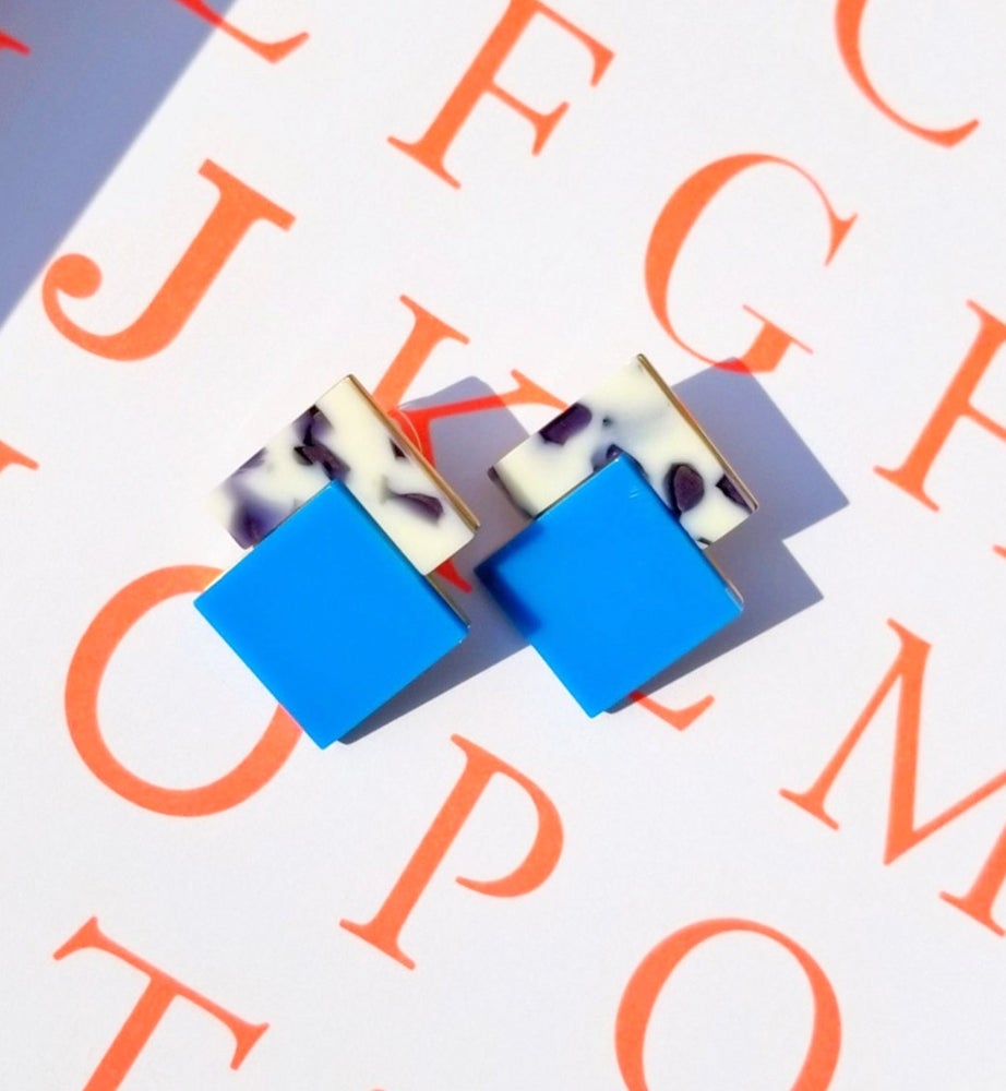 Double Diamond Earrings • Blue Marbled